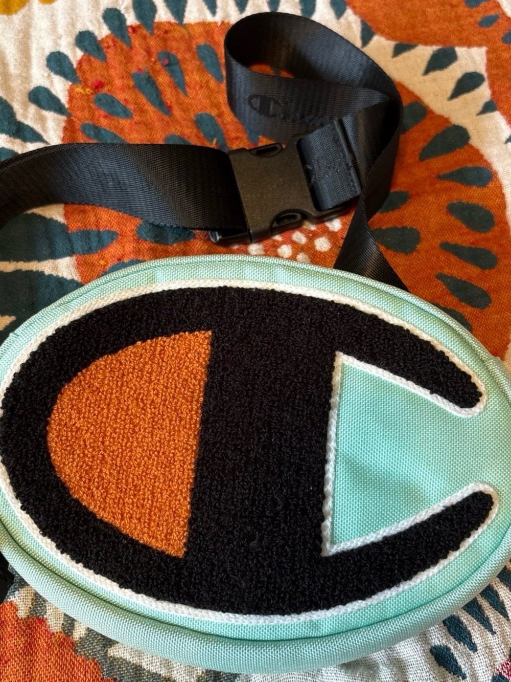 Champion Mint Green Oval Logo Belt Bag with Black and Orange Chenille